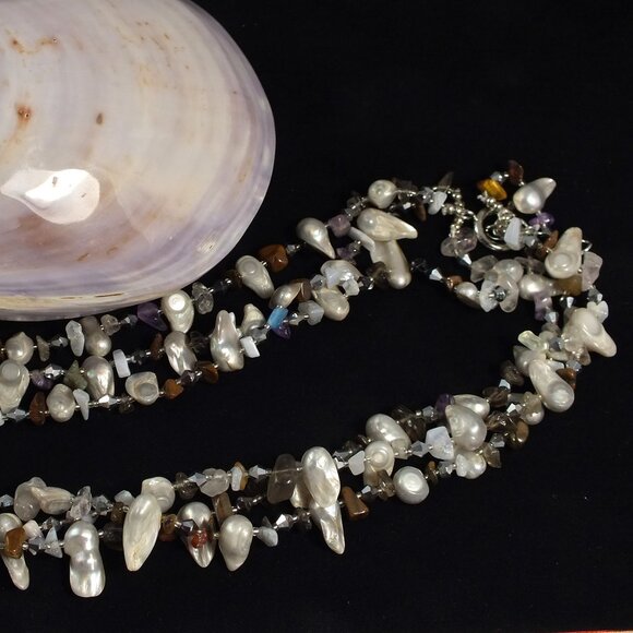 Multistrand Pearl Nugget Necklace Multistrand Pearl Necklace - Picture 3 of 14